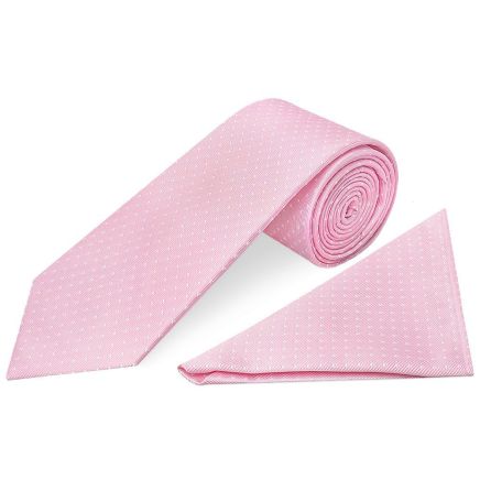 Pink and White Polka Dot Classic Men's Tie Pocket Square Set