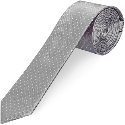 Silver and White Polka Dot Skinny Men's Tie