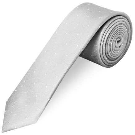 Silver with White Spot Silk Skinny Tie