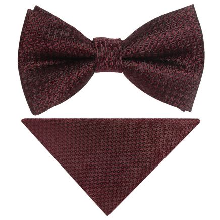 Pre Tied Burgundy Textured Boys Bow Tie and Pocket Square Set