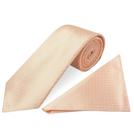 Peach and White Polka Dot Classic Men's Tie and Pocket Square Set
