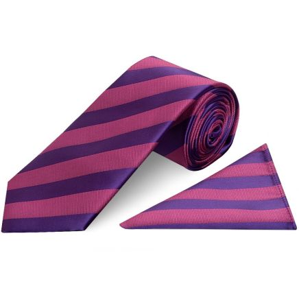 Purple and Pink Striped Classic Men's Tie and Pocket Square Set