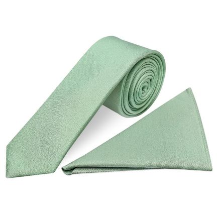 Plain Sea Grass Silk Skinny Men's Tie and Pocket Square Set