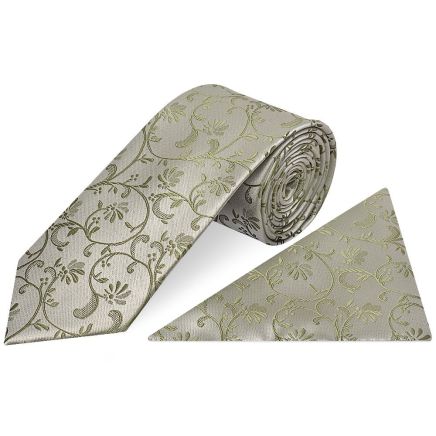 Dusty Sage Floral Classic Men's Tie and Pocket Square Set