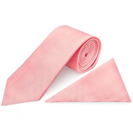 Plain Blush Rose Satin Classic Mens Tie and Pocket Square Set