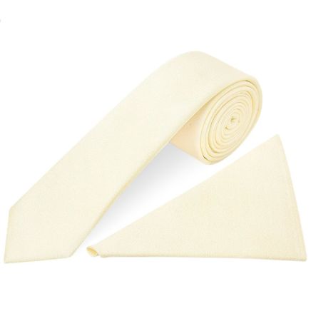 Plain Ivory Silk Skinny Boys Tie and Pocket Square Set