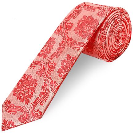 Coral Pink Paisley Skinny Boys Tie