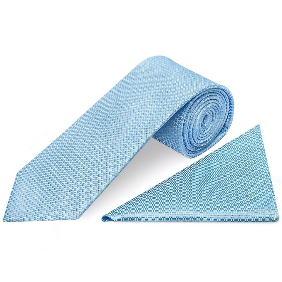 Dusty Blue Textured Classic Tie and Pocket Square Set