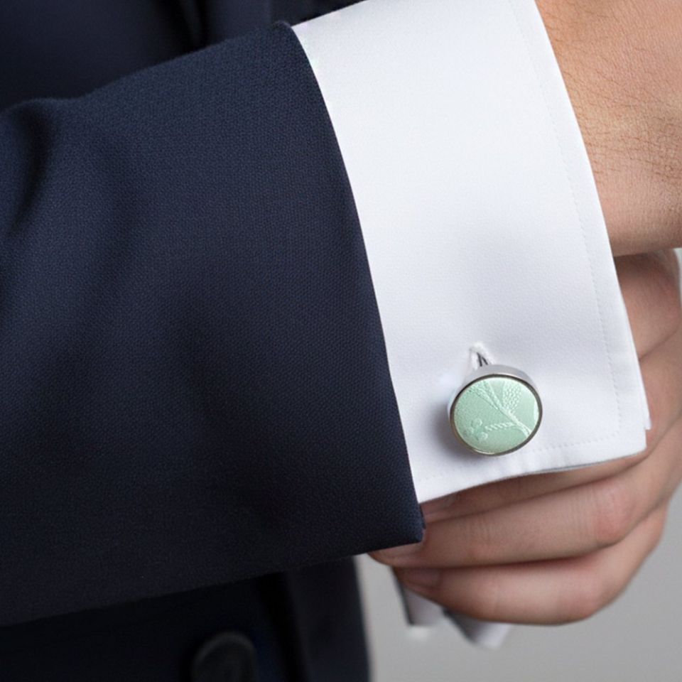 Mint Green Floral Cufflinks