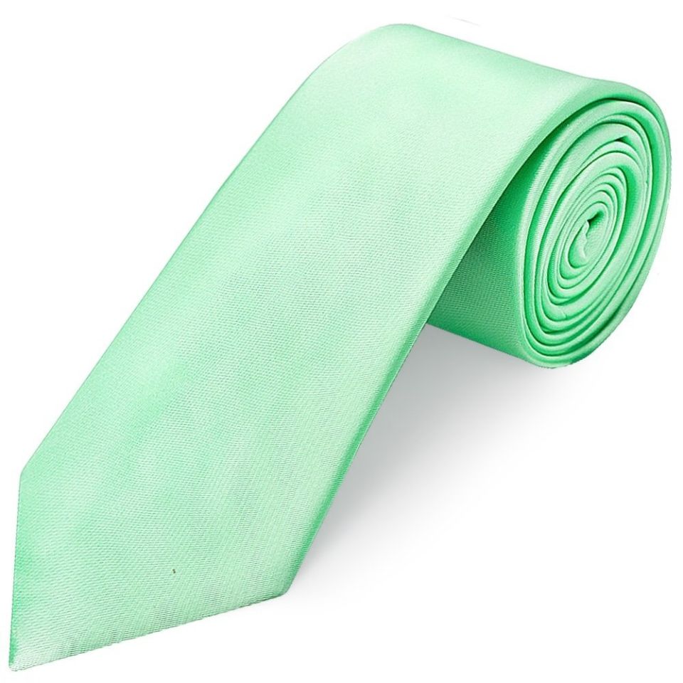 Plain Seafoam Green Satin Classic Mens Tie and Pocket Square Set