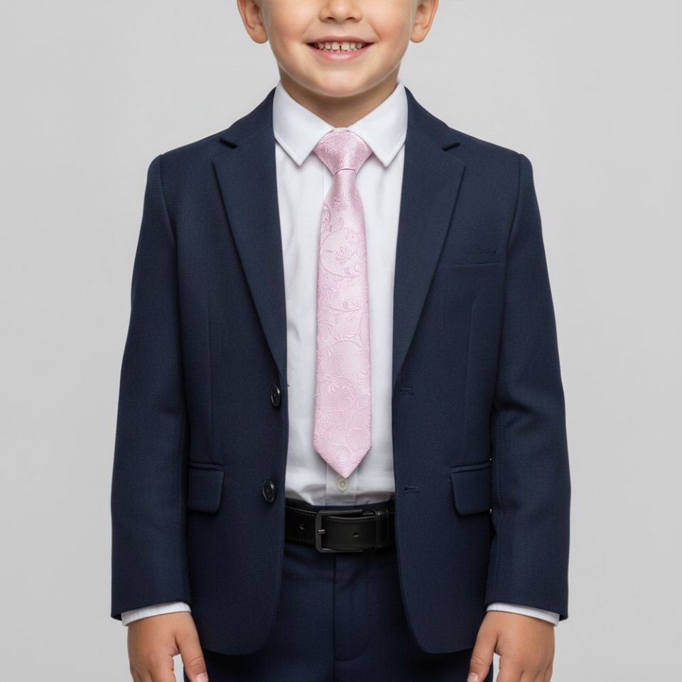 Pre Tied Light Dusty Pink Floral Boys Tie Age 4-7