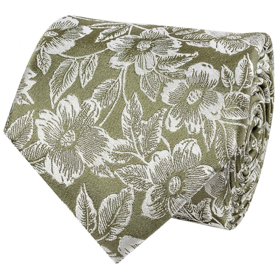 Mens Olive Floral Silk Classic Tie