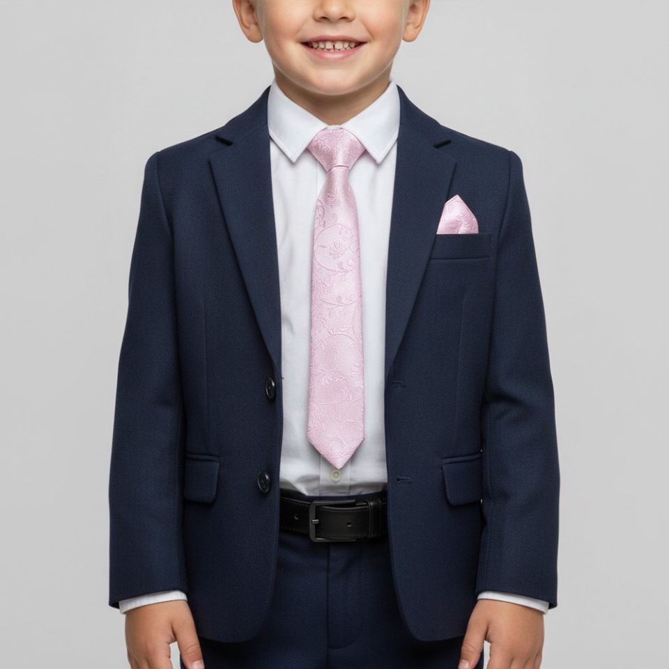 Pre Tied Light Dusty Pink Floral Boys Tie and Pocket Square Set Age 4-7