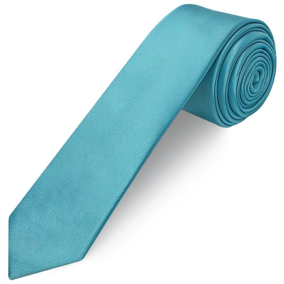 Plain Turquoise Satin Skinny Men's Tie