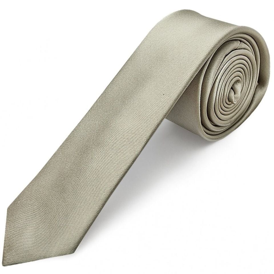 Plain Dusty Sage Satin Skinny Mens Tie and Pocket Square Set