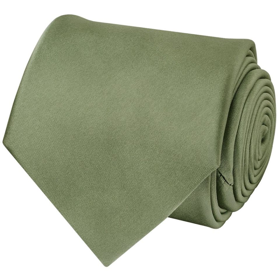 Mens Plain Olive Green Satin Classic Tie and Pocket Square Set