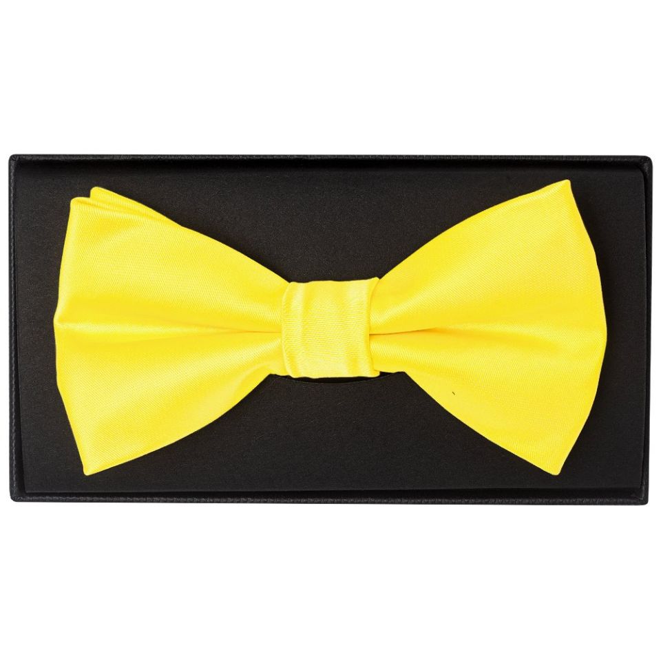 Plain Sunshine Yellow Handmade Mens Bow Tie and Pocket Square Set