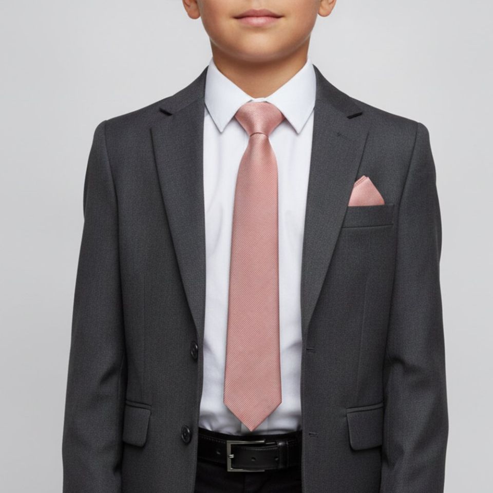 Dusty Rose Silk Twill Boy's Tie and Pocket Square Set