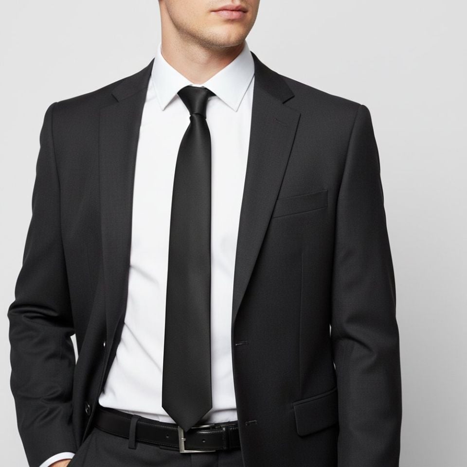 Plain Black Satin Classic Men's Tie