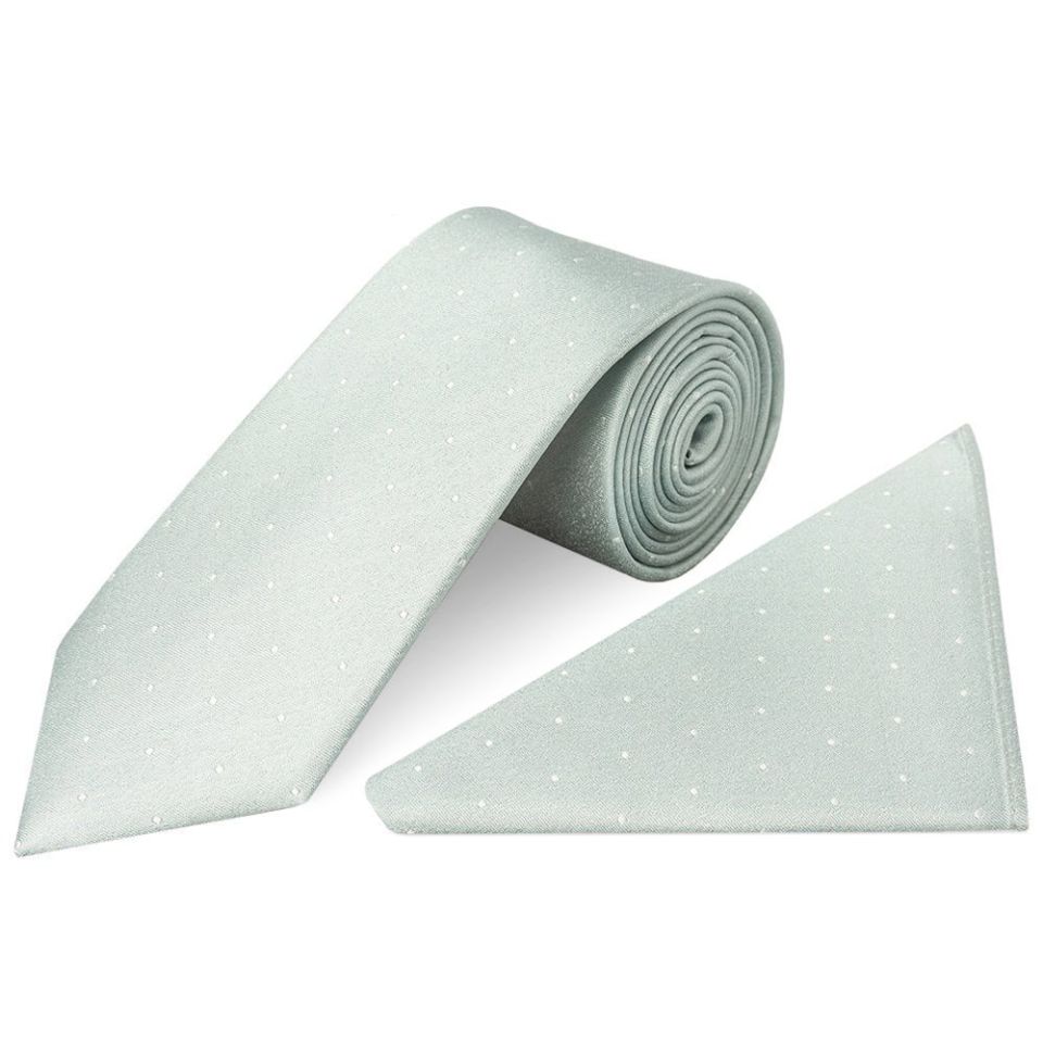 Duck Egg with White Spot Silk Classic Tie and Pocket Square