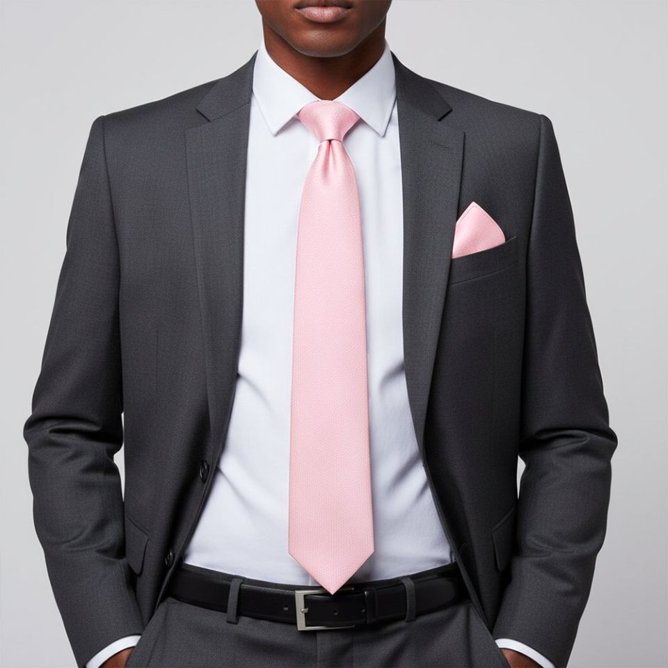 Plain Blush Pink Silk Classic Men's Tie and Pocket Square Set