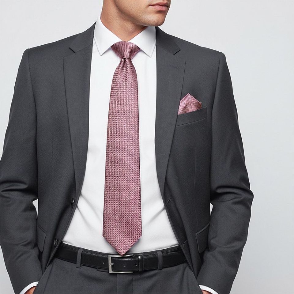 Dusty Pink Textured Classic Tie and Pocket Square Set