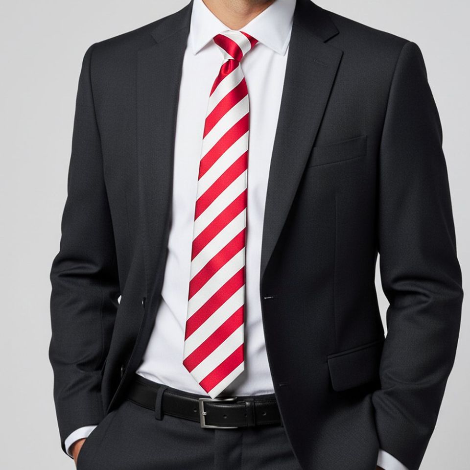 Red and White Striped Hand Made Classic Men's Football Tie