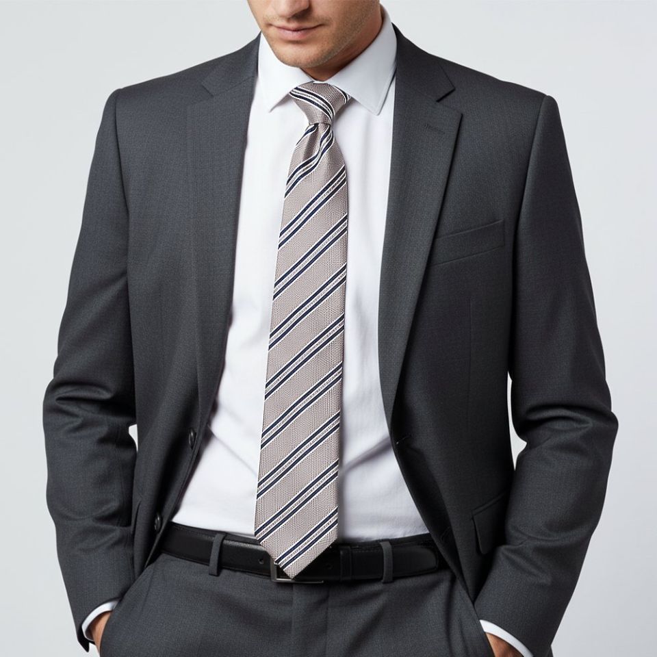 Silver Twin Stripe Classic Men's Tie