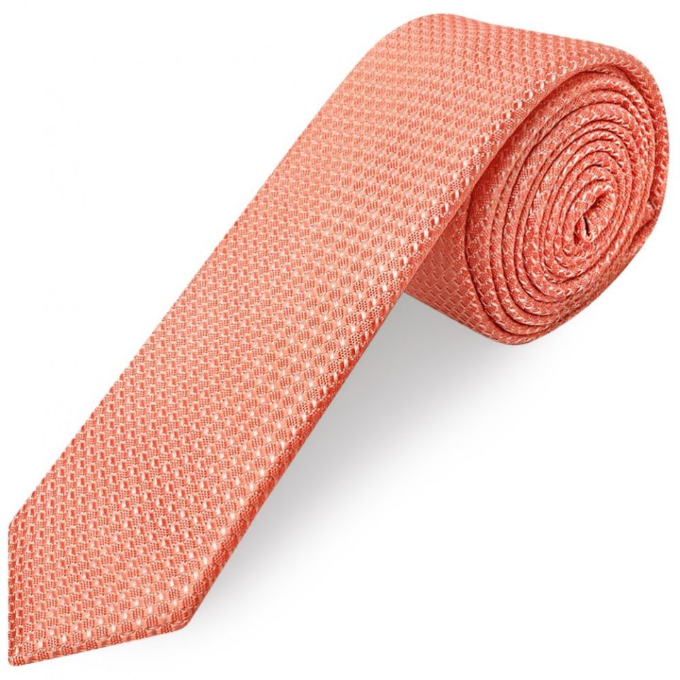 Coral Textured Skinny Tie and Pocket Square Set