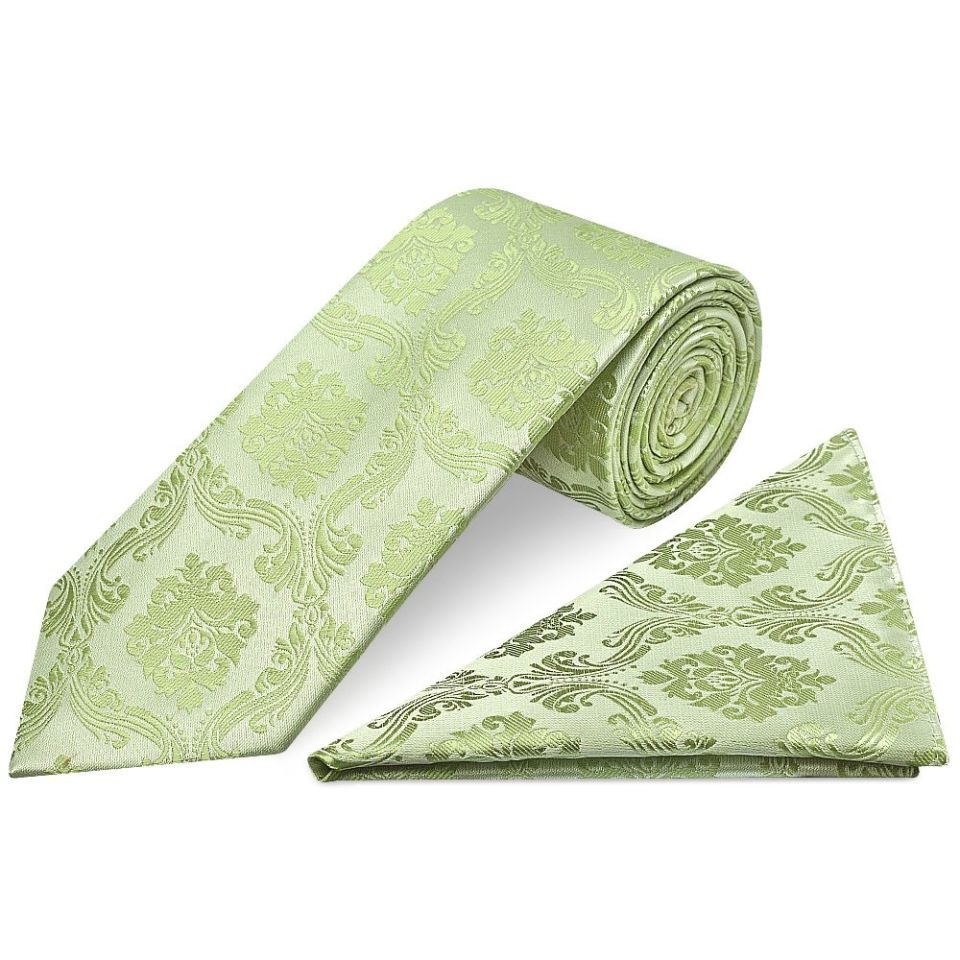 Sage Green Paisley Classic Men's Tie and Pocket Square Set