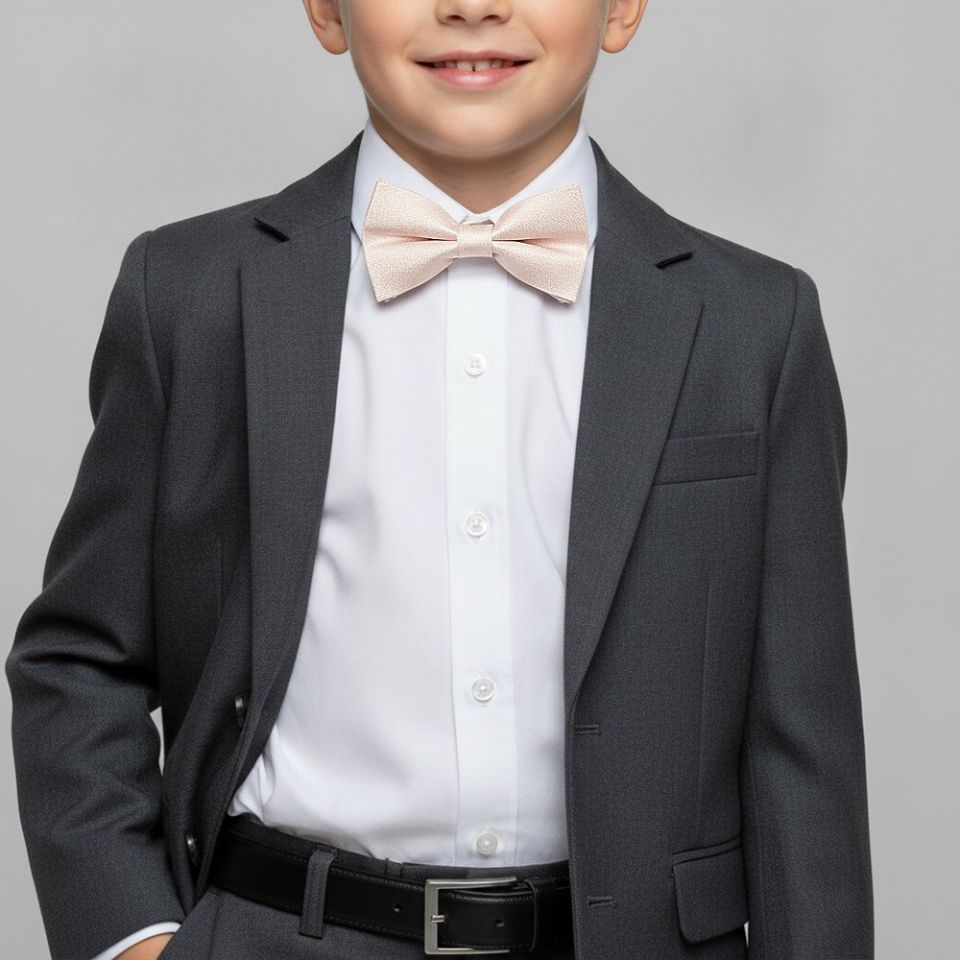 Pre Tied Blush Self Floral Textured Silk Boys Bow Tie Age 4-7