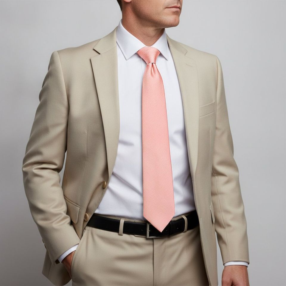 Plain Salmon Peach Silk Classic Men's Tie