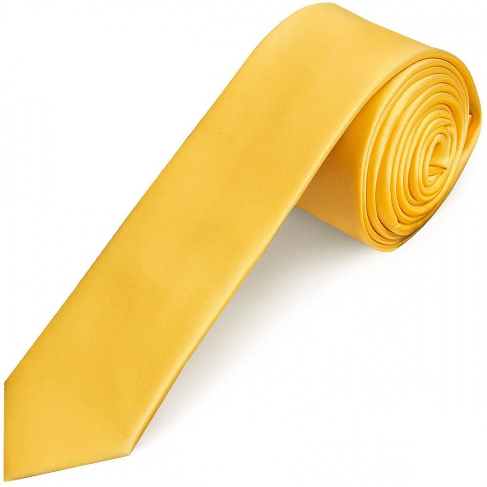 Plain Yellow Gold Satin Skinny Men's Tie