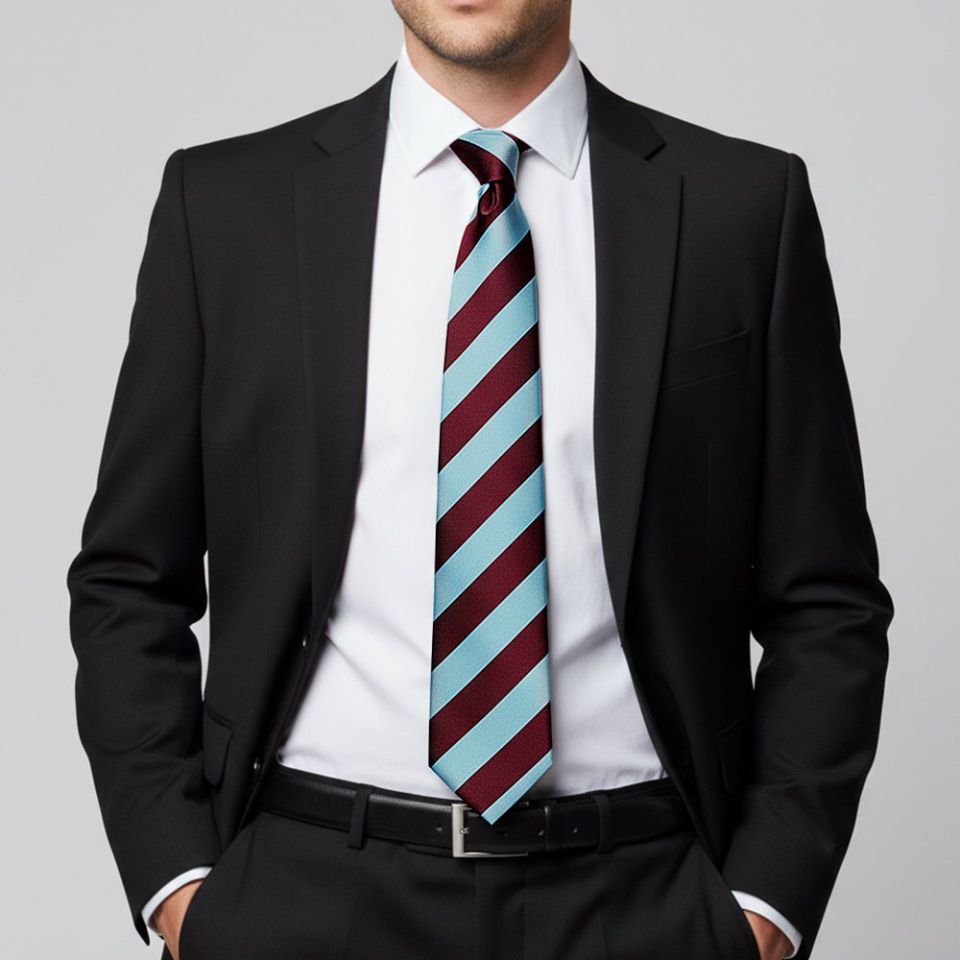 Claret and Blue Striped Hand Made Classic Men's Football Tie