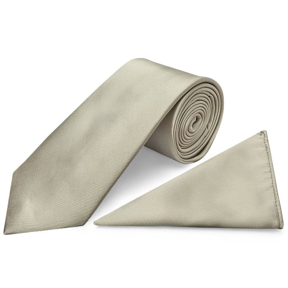 Plain Dusty Sage Satin Classic Mens Tie and Pocket Square Set