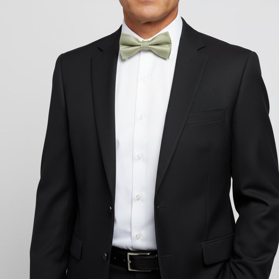 Mens Plain Khaki Green Silk Bow Tie