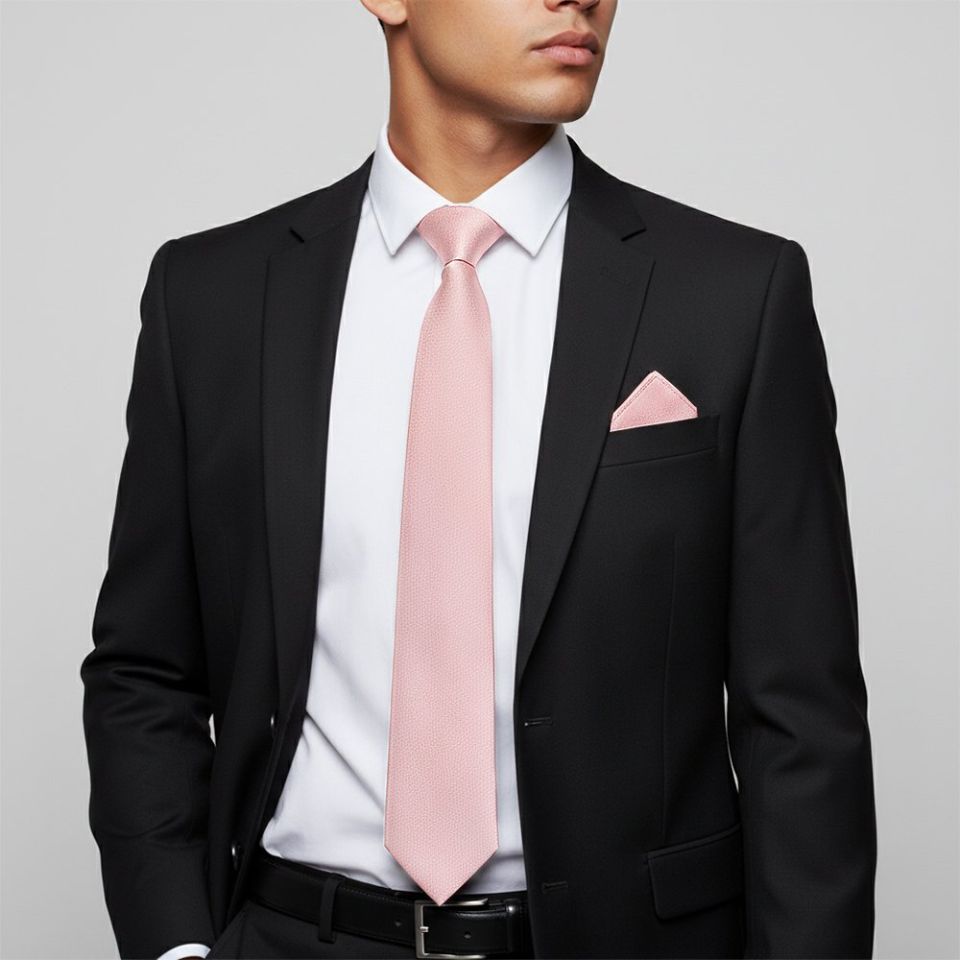 Plain Dusty Rose Silk Classic Men's Tie and Pocket Square Set