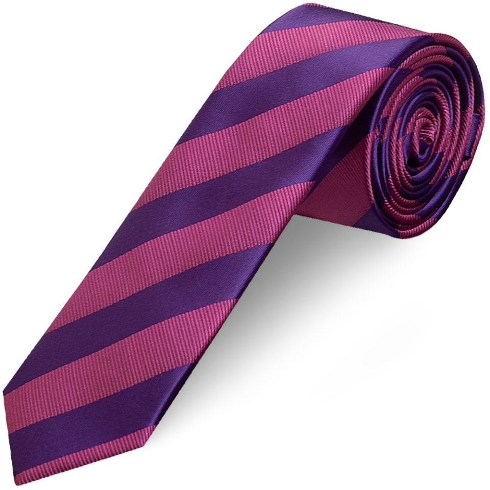 Purple and Pink Striped Skinny Men's Tie