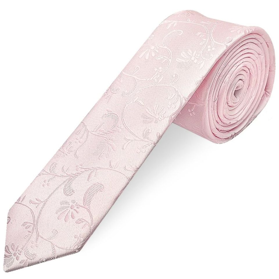 Blush Pink Floral Skinny Men's Tie