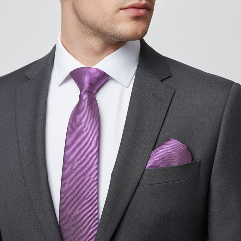 Lilac Silk Twill Classic Men's Tie and Pocket Square Set