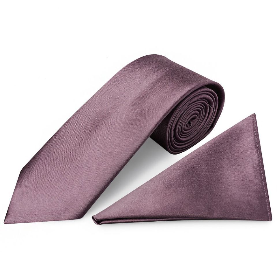 Plain Mauve Satin Classic Men's Tie and Pocket Square Set