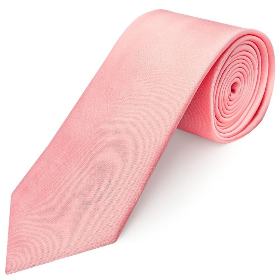 Plain Blush Rose Satin Classic Mens Tie and Pocket Square Set