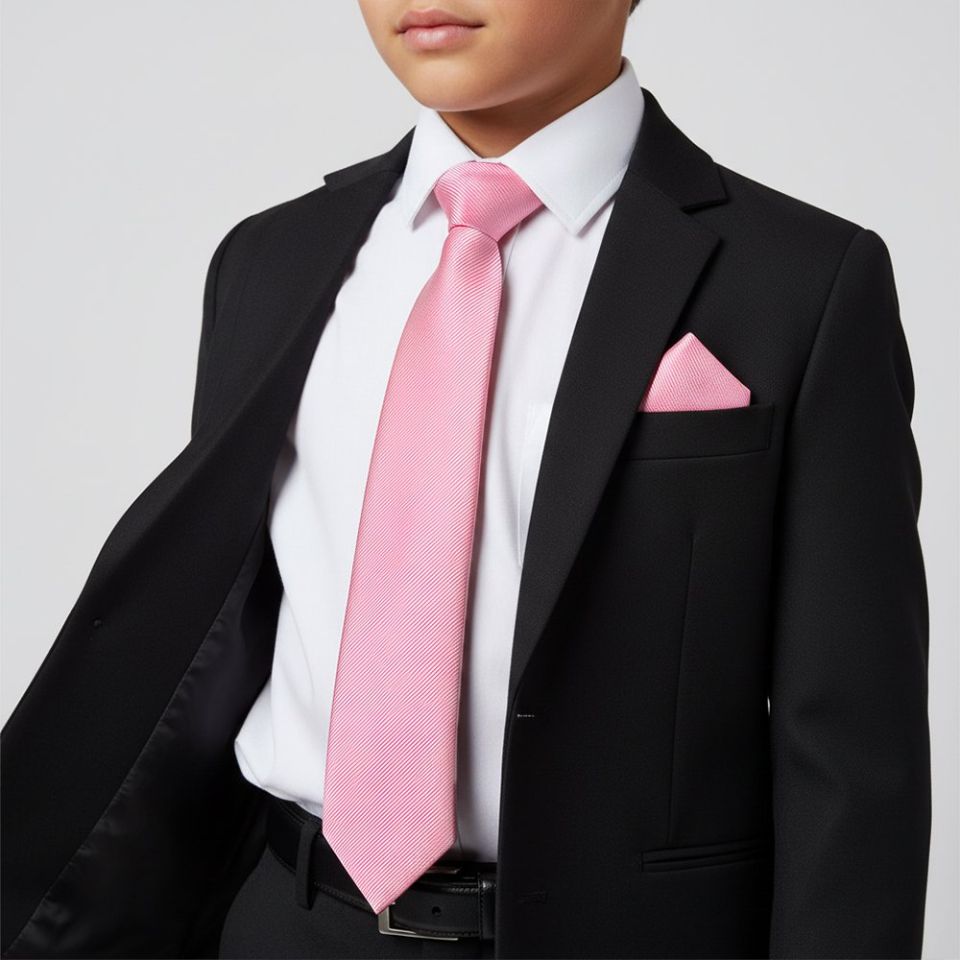 Blush Pink Silk Twill Boy's Tie and Pocket Square Set