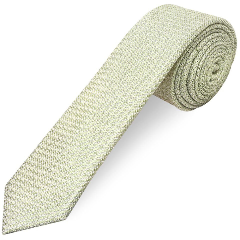 Plain Green Grenadine Silk Skinny Men's Tie and Pocket Square Set