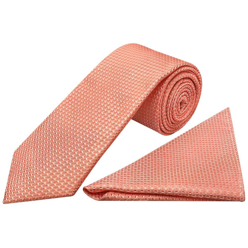 Coral Textured Classic Tie and Pocket Square Set
