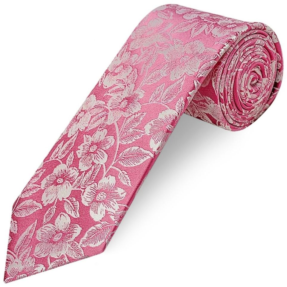 Mens Dusty Pink Floral Silk Classic Tie and Pocket Square