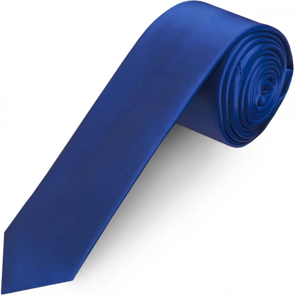 Plain Royal Blue Satin Skinny Men's Tie and Pocket Square Set