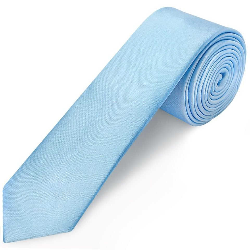 Plain Sky Blue Satin Skinny Men's Tie