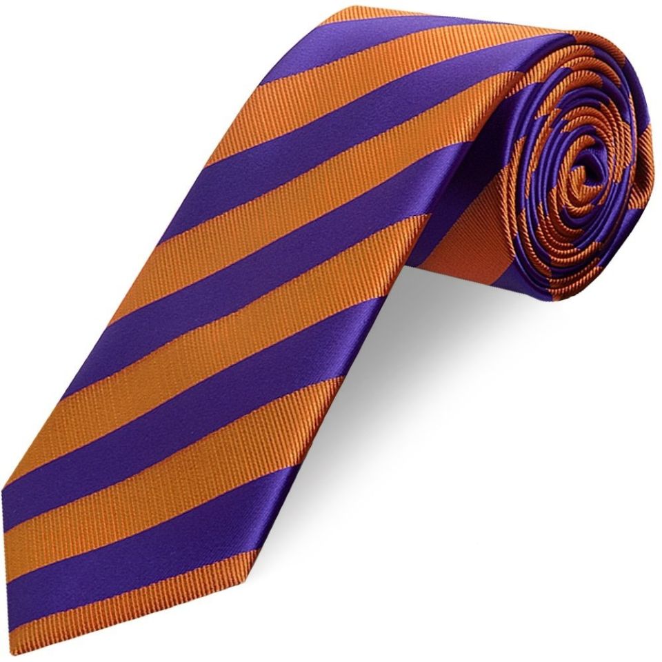 Purple and Orange Striped Classic Men's Tie and Pocket Square Set