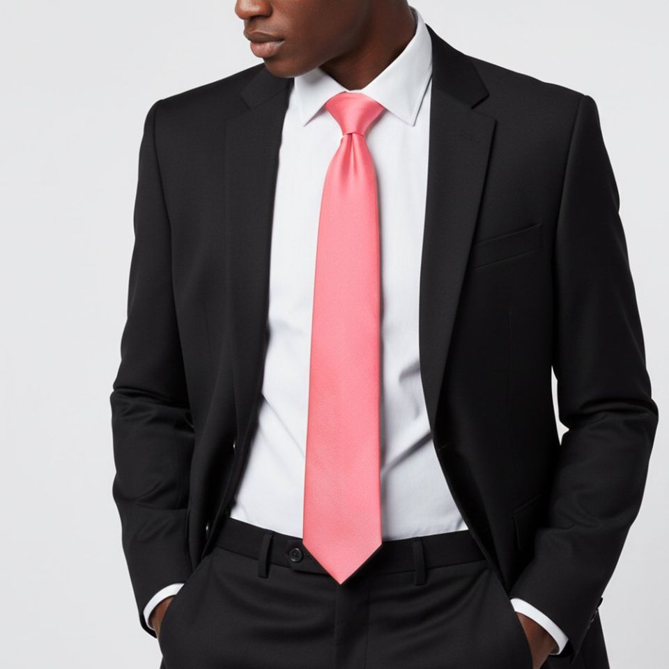Plain Light Coral Pink Satin Classic Men's Tie